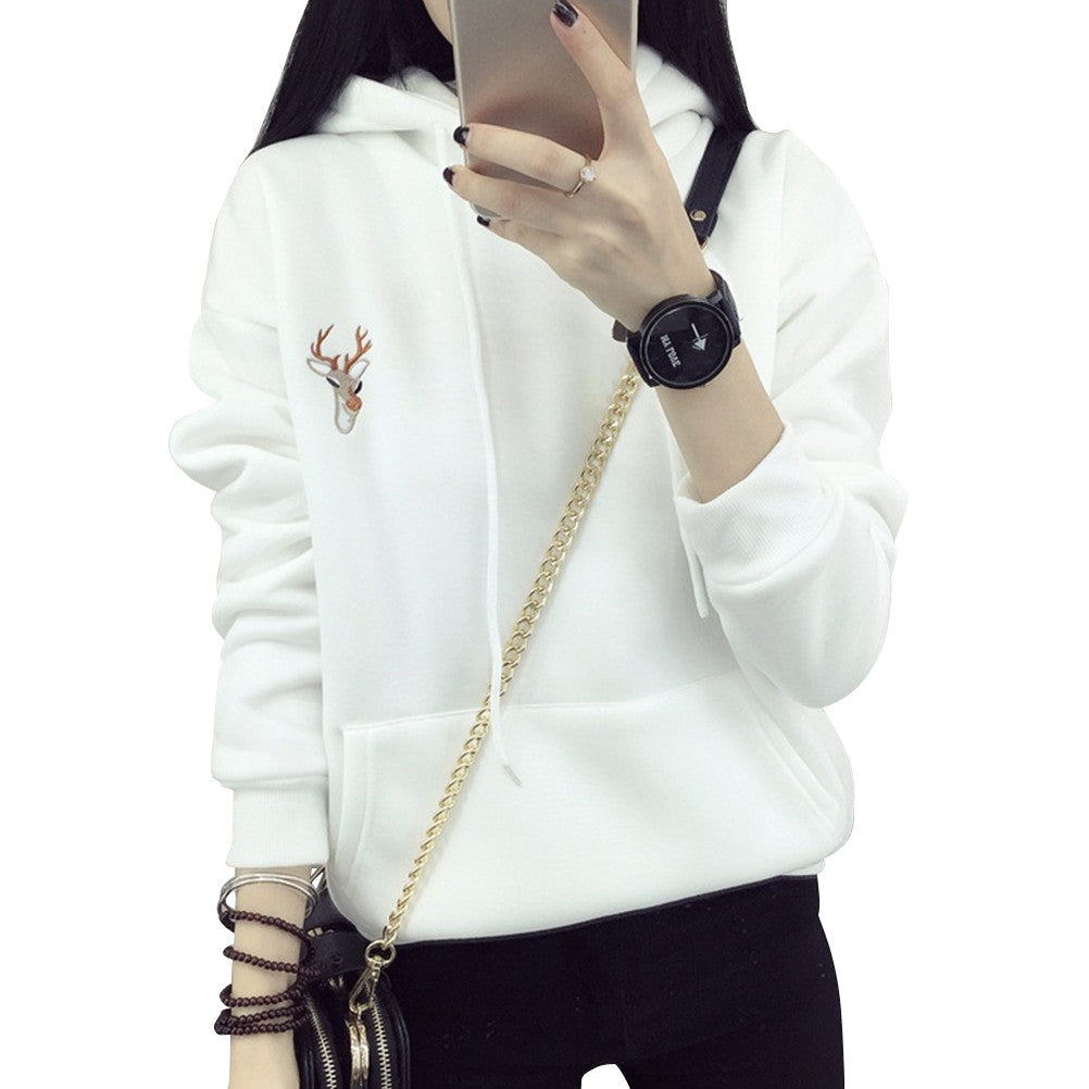 Autumn Winter Hoody Fashion Deer Embroidery Hoodies Casual Sweatshirts Hoodie for Women